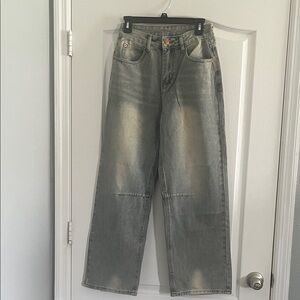 SHEIN Washed Gray Wide Leg Jeans